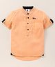 TONYBOY Half Sleeves Placement Embroidered Curved Hem Shirt - Light Orange