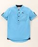 TONYBOY Half Sleeves Placement Embroidered Curved Hem Shirt - Light Blue