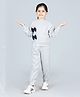 Aww Hunnie Full Sleeves Solid Bow Appliqued Sweatshirt & Joggers Set - Grey