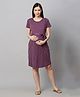 MomToBe Half Sleeves Pencil Striped Front Tie Up Maternity Dress - Purple