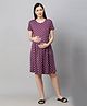 MomToBe Half Sleeves Seamless polka Dot Printed Fit & Flare Maternity Dress - Purple