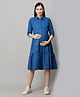 MomToBe Three Fourth Sleeves Tiered Maternity Shirt Dress - Blue