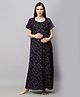 MomToBe Half Sleeves All Over Floral Printed Maternity Nighty - Navy Blue