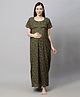 MomToBe Half Sleeves All Over Floral Printed Maternity Nighty - Green