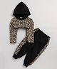M'andy Full Sleeves Seamless Cheetah Printed  Hooded Crop Top With Coordinating Jogger - Black