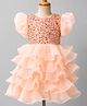 Mark & Mia Cotton Half Sleeves Layered Party Frock With Sequin Embellishment - Pink