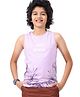 Pine Kids Cotton Sleeveless Biowashed T-Shirt Leaf Print- Purple