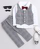 BUMZEE Full Sleeves Solid Bow Applique Detailed Checked 3 Piece Party Suit Set - White & Grey