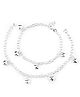 Black Silver 925 Pair of Silver Heart Charms Anklet - Silver