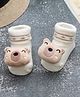 Yellow Bee Teddy Applique Embellished Anti Skid Socks - Beige