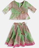 READIPRINT Half Sleeves Frock Style Kota Doria Leheriya & Border Lace Embellished Choli With Lehenga - Green