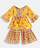READIPRINT Three Fourth Bell Sleeves Flower Motif Printed Peplum Style Kurta With Coordinating Gota Lace Embellished Sharara - Orange