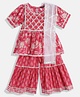 READIPRINT Half Sleeves Jaipuri Floral Printed Peplum Kurta With Flower Motif Printed Sharara & Gota Lace Embellished Dupatta - Pink