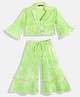 READIPRINT Three Fourth Sleeves Gota Flower Embellished Chevron Top With Coordinating Sharara - Green