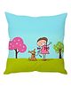 Stybuzz Girl And Dog Cartoon Cushion Cover - Green And Blue