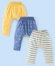 Babyhug Cotton Full Length Diaper Pants Stripes & Lion Print Pack of 3 - Blue & Yellow