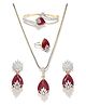YouBella Signature Collection American Diamond Combo of Pendant Set Necklace Set with Earrings Bracelet & Ring for Girls & Women Red - 150 g