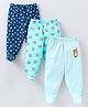 Babyhug Cotton Knit Footed Length Bootie Leggings Striped & Teddy Print Pack of 3 - Multicolour
