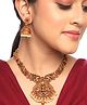 Yellow Chimes Stone Studded Lakshmi Themed Necklace With Earrings - Golden