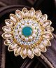 Yellow Chimes Flower Detailed Kundan & Pearl Embellished Ring - Golden