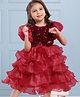 Mark & Mia Cotton Half Sleeves Frill Layered  Sequins Party Dress - Maroon