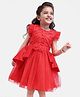 Mark & Mia Cotton Frill Sleeves Party Frock Floral Sequin Embellished & Applique - Red