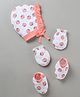 Babyhug 100% Cotton Cap Mitten Booties Set Peach Print - Peach