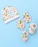 Babyhug 100% Cotton Cap Mitten & Booties Floral Print White- Diameter 10.5 cm