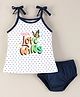 Cucumber Cotton Sleeveless Inner Wear Set Heart & Text Print- Navy Blue
