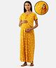 Nejo 100% Cotton Half Sleeves Dots Printed Concealed Zipper Detail Maternity  Night Dress - Yellow