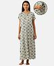 Nejo 100% Cotton Half Sleeves Geometric Print Concealed Zipper Detail Maternity  Night Dress - Cream