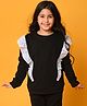 Anthrilo Full Sleeves Pin Striped Ruffle Detailed Fleece Sweatshirt - Black