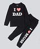 Be Awara Full Sleeves I Love Dad & Heart Printed Tee With Coordinating Track Pant - Black