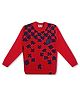 KNITCO Full Sleeves Jigsaw Puzzle Knit Regular Fit Sweater - Red & Navy Blue