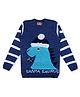 KNITCO Full Sleeves Santa Saurus Printed  Sweater - Blue