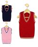 KNITCO Pack Of 3 Solid Vest Sweaters - Navy Blue Pink & Red