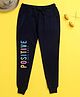 NUSYL Positive Vibes Only Text Printed Track Pants - Navy Blue