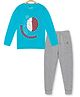 Kiddopanti Full Sleeves Big Creative Brains & Space Rocket  Printed Tee With Track Pant - Blue & Grey