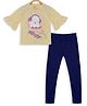 Kiddopanti Half Bell Sleeves Ghost Whoop printed Top With Leggings - Cream & Navy Blue