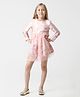 Kate & Oscar Full Sleeves Vintage Floral Bottom Printed & Tulle Layered Fit & Flare Dress - Pink