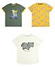 Spunkies Pack Of 3 Half Sleeves Bear With Hippo & Zebra Printed Tees - Green Yellow & White