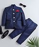 Jeet Ethnics Full Sleeves Solid Jodhpuri Coat with Pant - Navy Blue