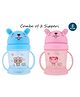 Tiny Tycoonz Cartoon Theme Sipper Cups with Straw and Handle Pack of 2 Blue Pink - 300 ml each