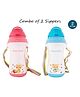 Tiny Tycoonz Polypropylene Sipper Cup with Detachable Straps & Straw Lid Cup Pink Blue Pack of 2 - 350 ml each