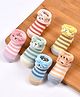 Footprints Pack Of 6 Organic Cotton Striped &  Animal Face Designed Anti Skid Socks - Multi Colour