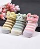 Footprints Pack Of 3 Animal Faces And Striped Design Organic Cotton Unisex Anti skid Socks - Multicolor