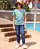 Ollington St. 100% Cotton Half Sleeves T-Shirt with Stretchable Denim Jeans Set Marble Print - Lilac & Indigo