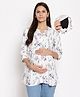 Bella Mama Woven Three Fourth Sleeves Pleated Tunic Floral Print - White