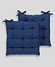 Angel Mommy Polycotton Decorative Damask Fabric Chairpad Back Support Seat Cushion with Ties and Handmade Quilting Set Of 2 Standard - Dark Blue