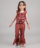 Tales & Stories Sleeveless Vintage Floral Block Printed Top With Seamless Striped Pattern Printed Flared Pant - Maroon